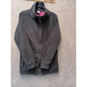 Adidas Full Zip Fleece Jacket Women Large Black Pink Logo Athletic